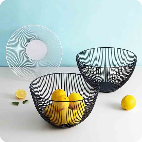 OEFNTAC Metal Wire Fruit Vegetable Snack Tray Bowl Basket Kitchen Storage Rack Large Capacity Hollow Circular Organizer Easy Clean Durable 9.8x5.6in