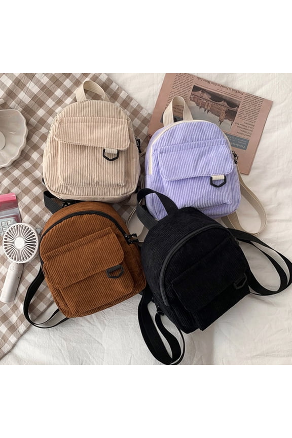 Mini Backpack Corduroy Texture Small Cosmetic Bag Student Versatile Schoolbag Adjustable Shoulder Strap Fashion Multi-Pocket Organizer 9.06x7.48x3.54in