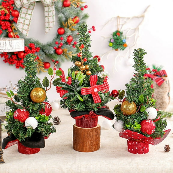 OEFNTAC Mini Christmas Tree Red Fruit Desktop Plastic Ornament Green Branch Table Home Bedroom Office Living Room Holiday Scene Small Decor 9.84x5.12x5.12in
