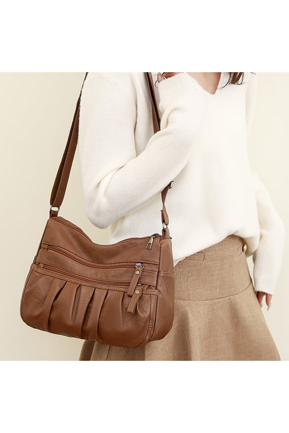 Multi-Layer Fashionable Shoulder Bag Large Capacity Pleated Trendy Tote Polyurethane for Women Gift Dating Work Shopping Party Travel Family Durable 27x20x12cm