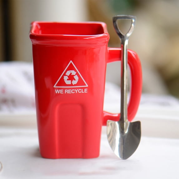 OEFNTAC Novelty Ceramic Trash Can Mug with Lid 7.87x7.08x5.11in Unique Bin Shaped Coffee Cup for Kitchen Home Decor funny coffee mug kitchen decor gift