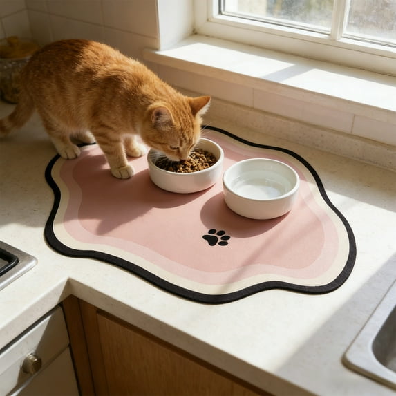OEFNTAC Quick Drying Pet Feeding Mat Absorbent Non-Slip Cat Dog Bowl Tray Waterproof Indoor Food Water Dish Liner Training Feeding Pad Kitchen Home Puppy Kittens Multi-Use 15.74x15.74in