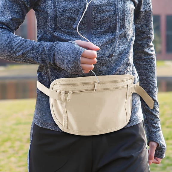 OEFNTAC RFID Anti-Theft Nylon Waist Pack, 10x5in Slim Hidden Travel Pouch for Money Passport, Adjustable Elastic Belt for Running Hiking, Water-Resistant Lightweight Fanny Pack, Black