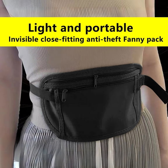 OEFNTAC RFID Anti-Theft Nylon Waist Pack, 10x5in Slim Hidden Travel Pouch for Money Passport, Adjustable Elastic Belt for Running Hiking, Water-Resistant Lightweight Fanny Pack, Black
