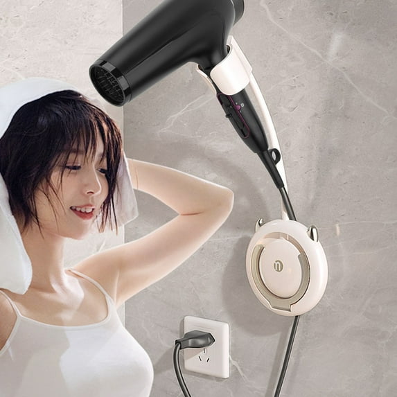 OEFNTAC Rotating Lazy Hair Dryer Rack Wall Mounted Adhesive Adjustable Holder Hands-Free Bathroom Organizer Strong Load No Drill 13.19x5in Home and Kitchen