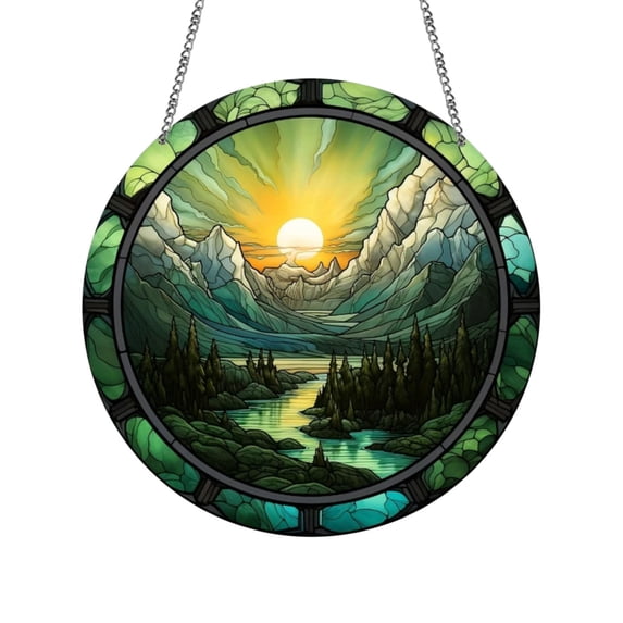 OEFNTAC Round Tree of Life Acrylic Window Hanging Pendant Colorful Stained Decor for Home Living Room Wall Ornament Modern Art Gift 5.9in