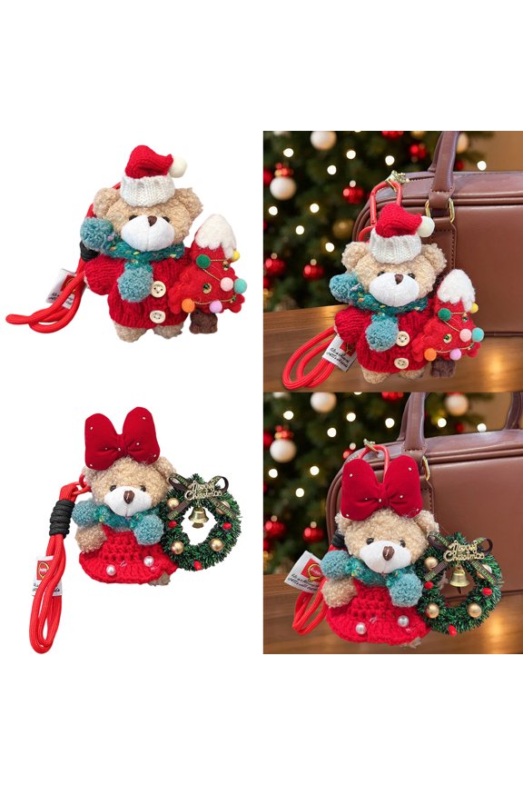 Scarf Bear Keychain Pendant 5.31in Plush Cute Doll Bag Zipper Pull Car Charm Couple Year Gift Birthday Party Child Soft Animal Stuffed Toy Ornament