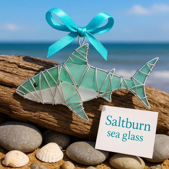OEFNTAC Sea Glass Ornament Handmade Hanging Decor Coastal Style Sun Catcher for Car Rearview Mirror Bedroom Bathroom Wall Beach Lover Gift by the Sea