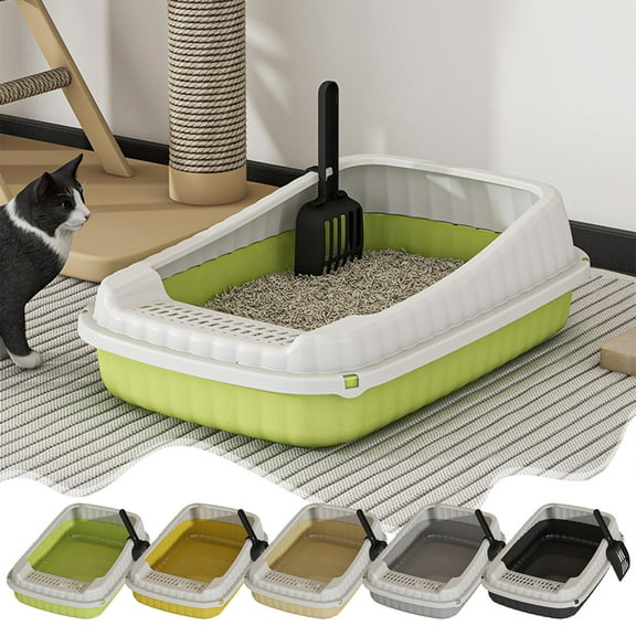 OEFNTAC Semi Enclosed High Bar Litter Box With Splashs Proof Designs Provides Ample Space For Cats Includes Shovel For Kittens