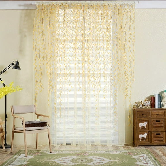 OEFNTAC Sheer Voile Curtain Panel Blue Yellow Polyester Window Drapes for Living Room Bedroom Kitchen Bathroom Rod Pocket Lightweight Transparent Semi Privacy Home Decor Elegant