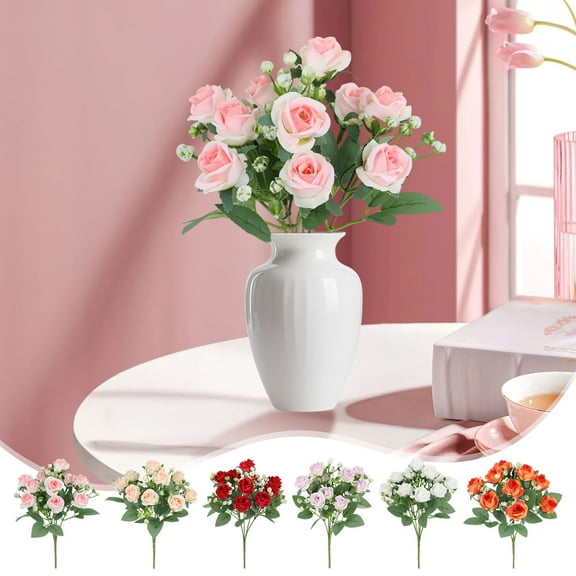 OEFNTAC Simulation Flowers Mini Roses Wedding Bridal Bouquet Living Room Flower Arrangement Decorative Gradient Rose Fake Flowers Ample Quantity Realistic Beautiful Valentine Romance