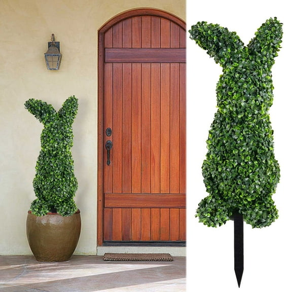 OEFNTAC Simulation Green Topiary Bunny Ground Plug Artificial Tree Mini Rabbit Stake Easter Spring Garden Patio Weather Resistant Indoors Outdoors Decorative Plant