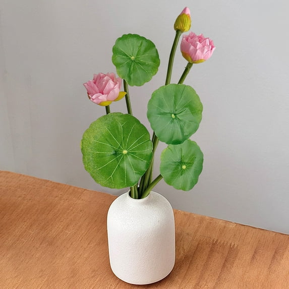 OEFNTAC Simulation Lotus Water Lily Arrangement Artificial Flower Buddha Hall Decorative Home Table Fish Tank Silk Rose Non Fading Gift Romantic 9.84in
