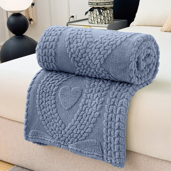 OEFNTAC Soft Double Layer Raschel Blanket Warm Winter Throw for Bed Sofa Ultimate Comfort Home Bedroom Office Cozy Striped Plush Anti-Pill Large Size Machine Washable Best Gift Blue