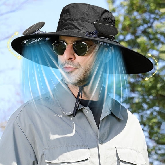 OEFNTAC Solar Fan Hat USB Rechargeable Outdoor Sun Protection Fisherman Hat for Men Strong Wind Mesh Adjustable Breathable Summer Hat