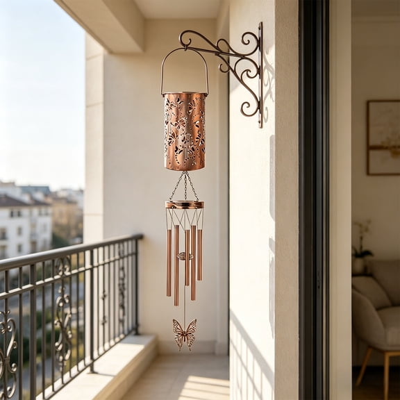 OEFNTAC Solar Wind Chime Wrought Iron Lantern Hummingbird Projection Outdoor Garden Decoration Waterproof Hanging for Patio Tree Porch Calming Sound Home Decor