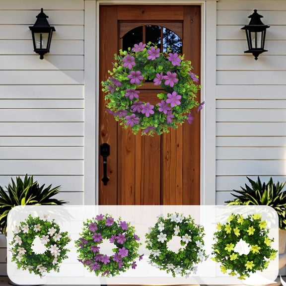 OEFNTAC Spring Artificial Grass Eucalyptus Flower Wreath Door Wall Hanging Cheerful Colors for Front Door Indoor Outdoor Home Birthday Easter Farmhouse Festival Decoration