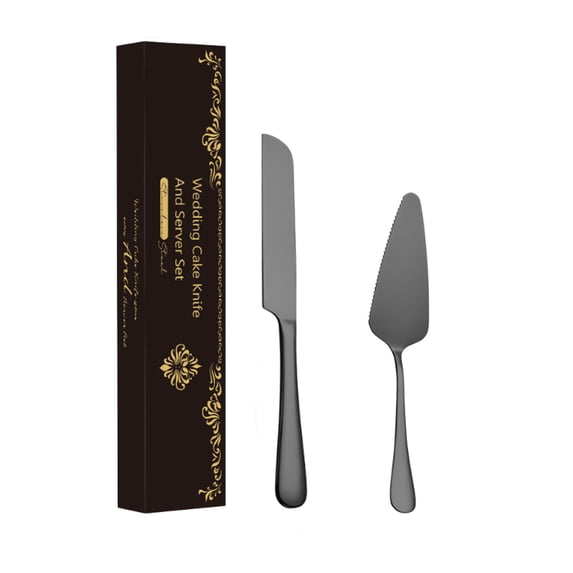 OEFNTAC Stainless Steel Bread Knife Cake Spatula Set Gold-Plated Cutting Tools Gift Box Packaging