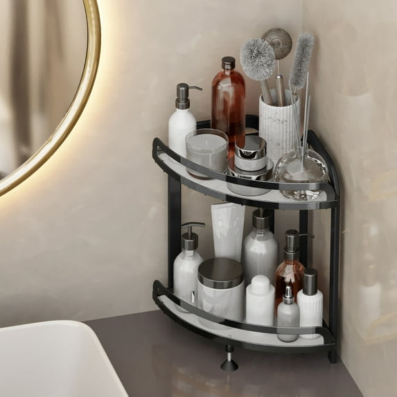 OEFNTAC Standing Corner Shower Caddy 3 Tier Metal Bathroom Organizer Rustproof Storage Rack with Adhesive 13.7x13x9.1in