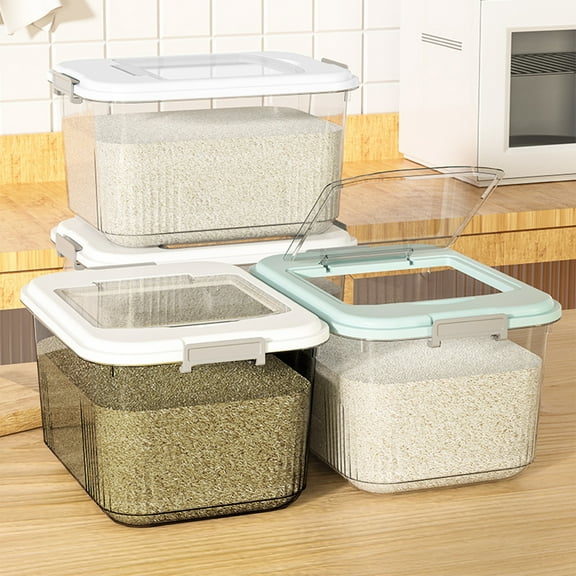 OEFNTAC Storage Containers Plastic Containers Airtight Rice Storage Container, Insect & Damp Proof, Clear Stackable Kitchen Bin with Latching Lid & Measuring Cup Storage Bins with Lids