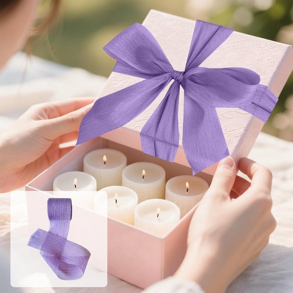 OEFNTAC Threaded Glitter Ribbon Chiffon Crinkle Satin Bow Gift Box Bouquet Wedding Card Newlywed Ribbon Decoration Gift Wrapping Ribbon Valentine Romance Decor Craft Supplies 196.9x1.6 in