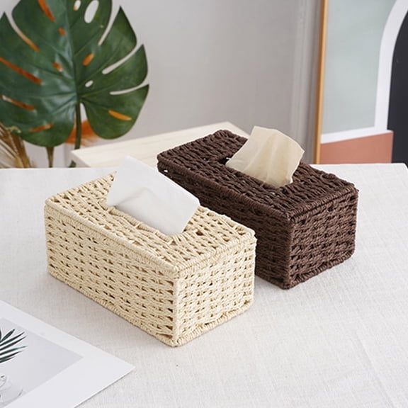 OEFNTAC Tissue Box Tissue Box Holder Hand Woven Rattan Tissue Box Cover, Rectangular Wicker Napkin Holder, Rustic orative Facial Tissue Case Tissue Box Cover Rectangle 1Pack