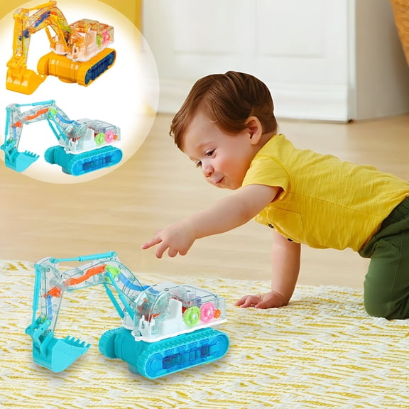 OEFNTAC Toys Children's Universal Transparent Gear Mining Toy Car Lighting Engineering Vehicle Simulation Model Holiday Gift Toys for Ages 2-4