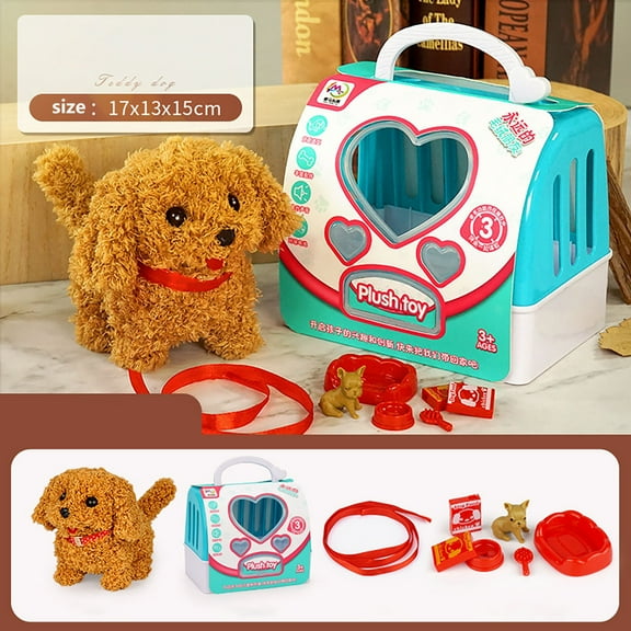 OEFNTAC Toys Interactive Simulation Pet Dog Toy Portable Cage Walking Barking Plush Puppy Kids Gift Educational Electronic Dog for Pretend Play Emotional Support 11.8in