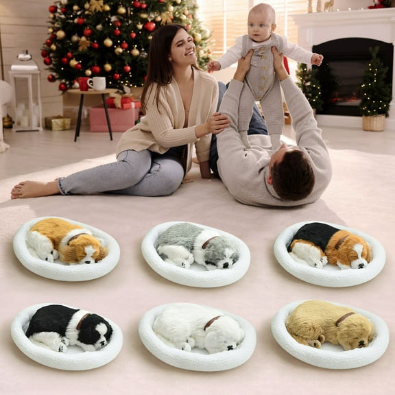 OEFNTAC Toys Simulation Animals Toy Realistic Sleeping Breathing Dog Will Call With Cloth Mat Sleeping The Doll Toy Kids Gifts Christmas
