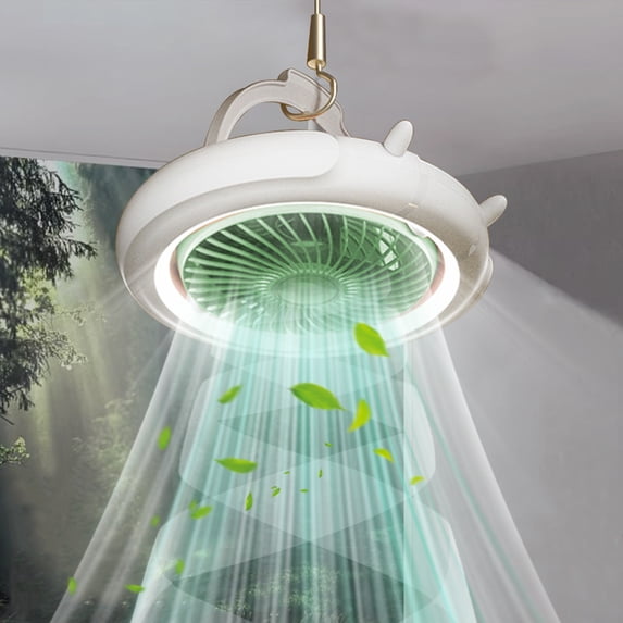 OEFNTAC USB Rechargeable Ceiling Fan Light 24. 5cm 3600mAh Portable 3 Speed Air Conditioner Mini Desktop Bedroom Office Home 3W LED Dimmable Green Orange Solar Powered
