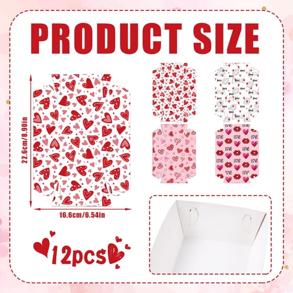 OEFNTAC Valentine Chip Lunch Box, 8in Heart-Shaped Food Container for Party Favor Candy, Reusable Cardboard Photo Prop Decor Halloween Decorations