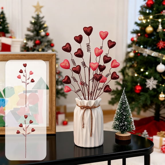 OEFNTAC Valentines Day Foam Flash Powder Cuttings Spring Heart Shaped Branches Wedding Decorated Holiday Decorations Romantic Beauty Enhancement Multi Scene Decoration Valentine Romance