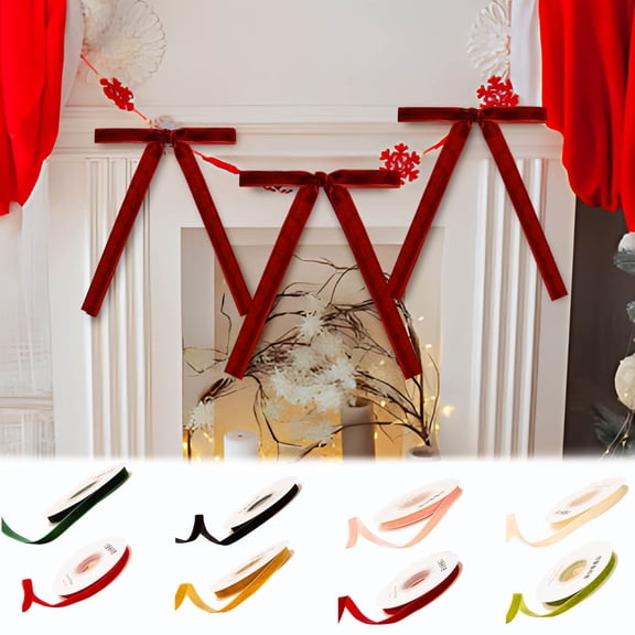OEFNTAC Velvet Wired Ribbon Single Sided Red 7 Yards for Gift Wrapping Flower Bows Party Decor DIY Craft Holiday Christmas Wedding Birthday Decorations 0.78in At End