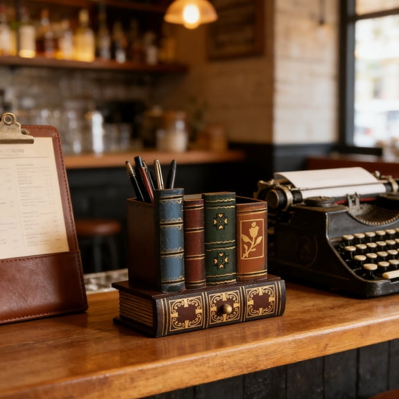 OEFNTAC Vintage Style Fake Book Props Simulation Jewelry Organizer Home Office Decoration Multifunctional Desktop Retro Library Accent Wood Durable Warm Natural Bookshelf 8.6x5.7x3.9in
