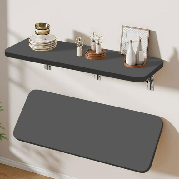 OEFNTAC Wall Mounted Foldable Shelf with No Nail Adhesive or Screw Fixing 15.74x7.87x0.78in Wood and Iron