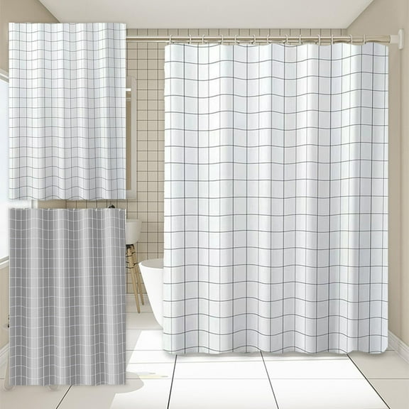 OEFNTAC Waterproof Grid Shower Curtain 180x80cm No Drill Needed with 8 Hooks Bathroom Decor