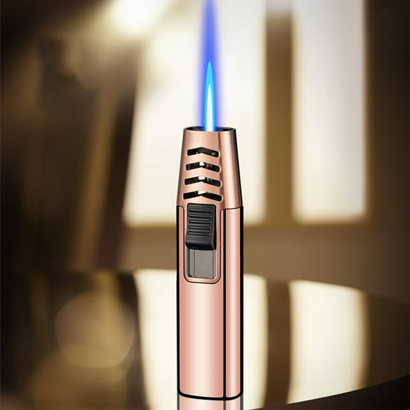 OEFNTAC Windproof Straight Torch Blue Flame Refillable Butane Lighter Turbine Alloy Case Adjustable Triple Safety BBQ Baking Metal Gas Inflatable Outdoor Pocket Powerful High Temp 95mm