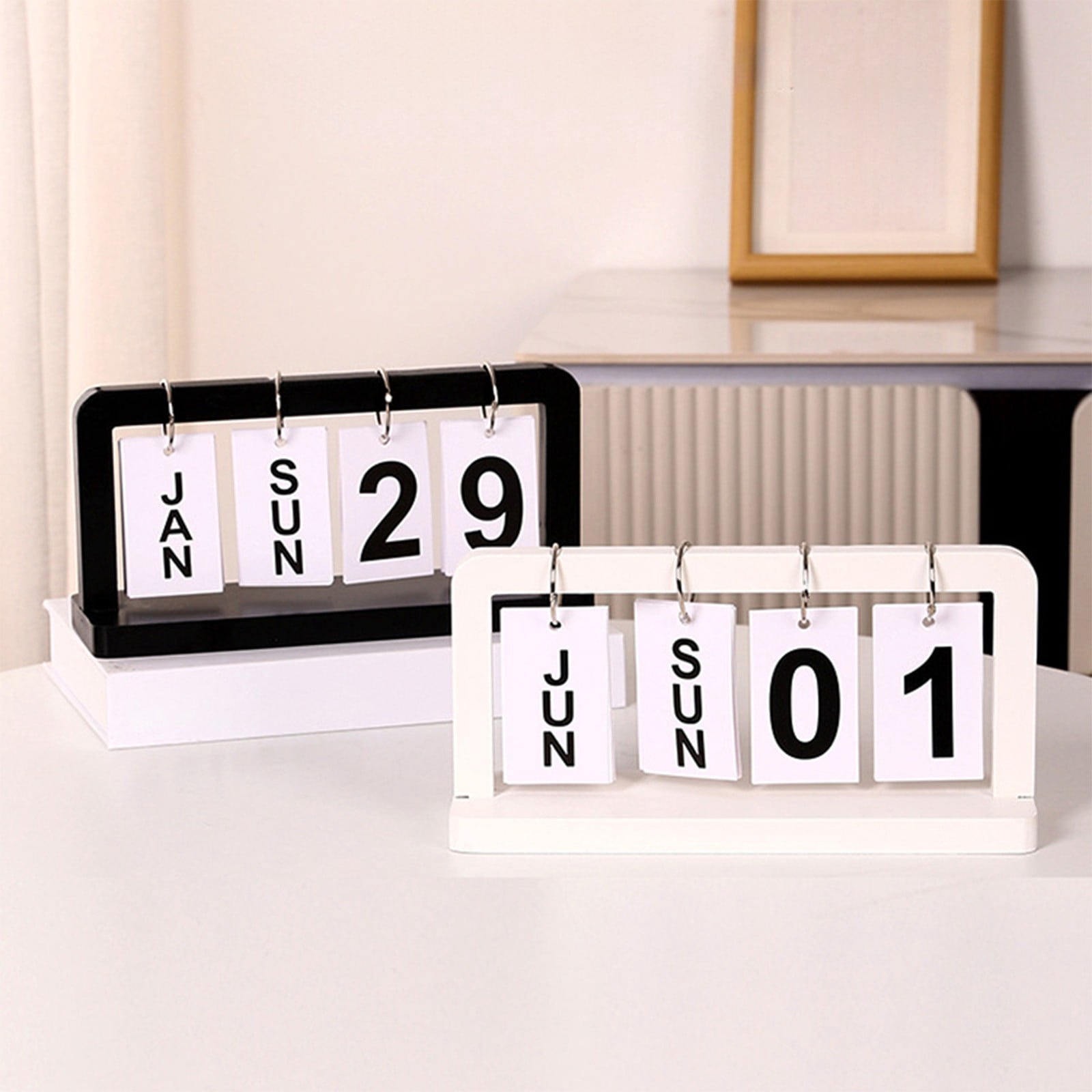 OEFNTAC Wooden Flipping Calendar Desk Organizer Home Office Bedroom ...