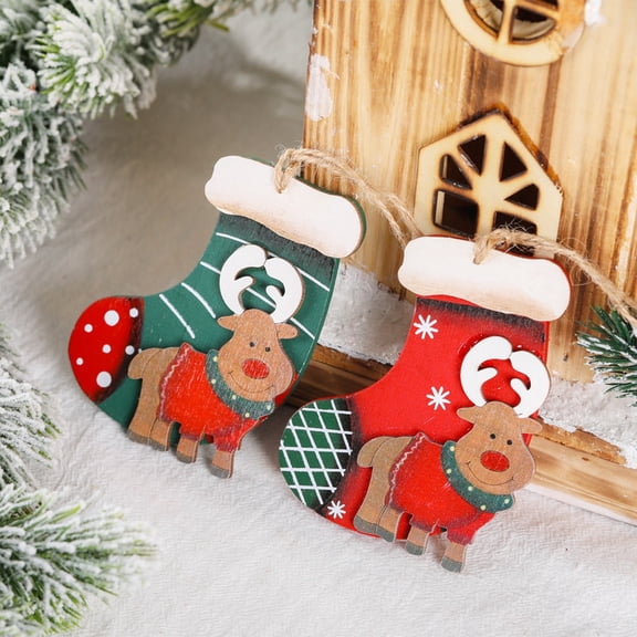 OEFNTAC Wooden Reindeer Stocking Pendant 3.74x3.15in Vintage Painted String Ornament Christmas Tree Window Wall Rural Decoration Gift 3.74x3.15in