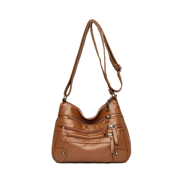 OEFNTAC Zipper Crossbody Bag With Wide Strap Multi-Pocket Shoulder Purse Faux Leather Phone Wallet Handbag for Women Travel Shopping Everyday Organizer 10in