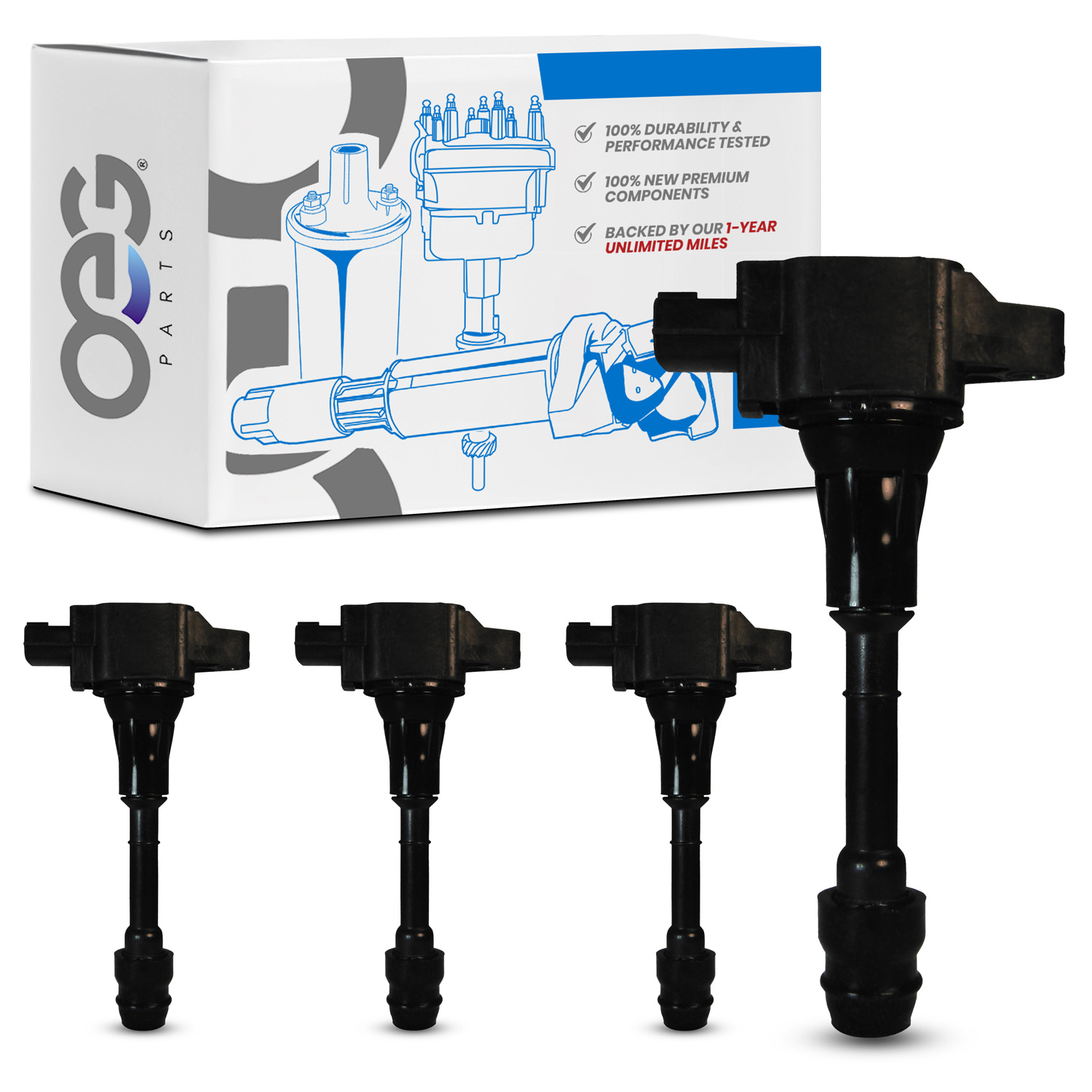 OEG Parts New Pack of 4 Ignition Coils Replacement For Nissan Versa 1.8L 2007-11, Altima 2.5L 2007-17, X-Trail 2.5L 08-12; Sentra 2.5L 07-12, 2.0L 2009 224481KT1A 224481KT0A 22448JA00A 0986221090 4PK