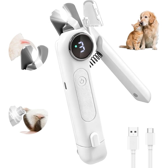 OEIKPFN 2-in-1 Dog Nail Clippers and Grinder, Electric Nail Trimmer for Large Medium Small Dogs & Cats with Splash Guard & LED Lights, Usb Rechargeable, Safe & Painless
