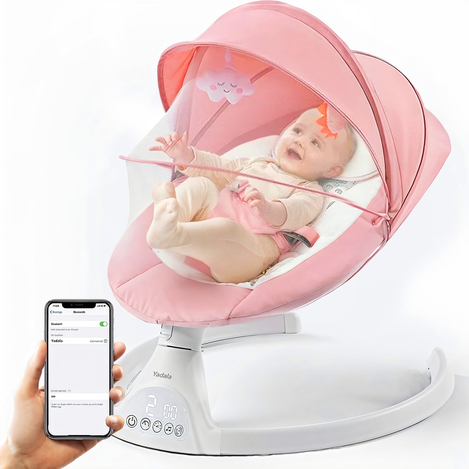 OEIKPFN Electric Baby Swing for Infants for Boy Girl with Bluetooth, Remote Control, 5 Speeds, 10 Music Pink