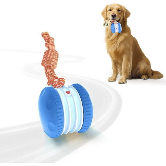 OEIKPFN Interactive Dog Toy – Automatic Electric Rolling Ball with Rope, Motion-Activated Play, Random Movement, Rechargeable, Ideal for Boredom Relief for All Dog Sizes, Blue