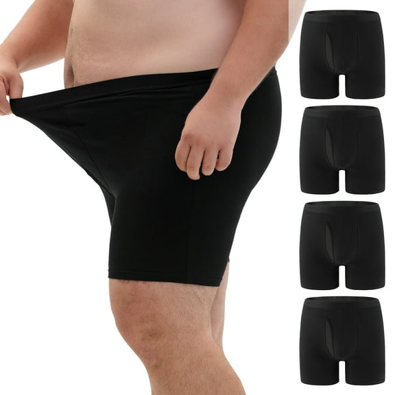 OEIOEI Big and Tall Boxer Briefs 4-Pack, Cotton Breathable Men's Underwear XL-5XL(3XL,4 Black)