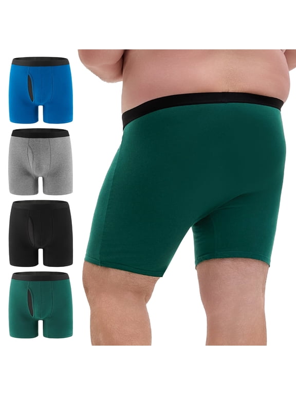 Big and Tall Boxer Briefs 4-Pack, Cotton Breathable Men's Underwear XL-5XL(3XL,Dark)