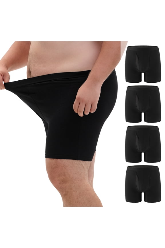 Big and Tall Boxer Briefs 4-Pack, Cotton Breathable Men's Underwear XL-5XL(4XL,4 Black)