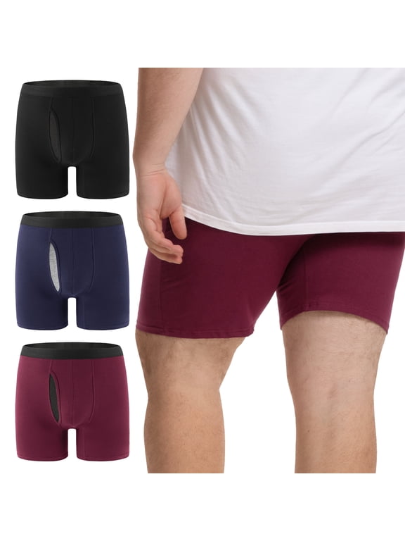 Big and Tall Cotton Boxer Briefs 3-Pack, Breathable Mesh Fly Men's Underwear 2XL-6XL(4XL,Blue/Red/Black)