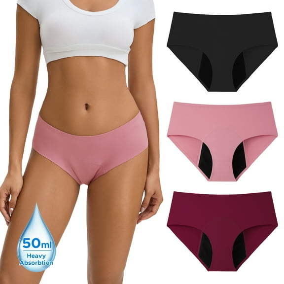 OEIOEI Leakproof Period Underwear for Women Heavy Flow Mid Waist Menstrual Panties(M,Black Pink)