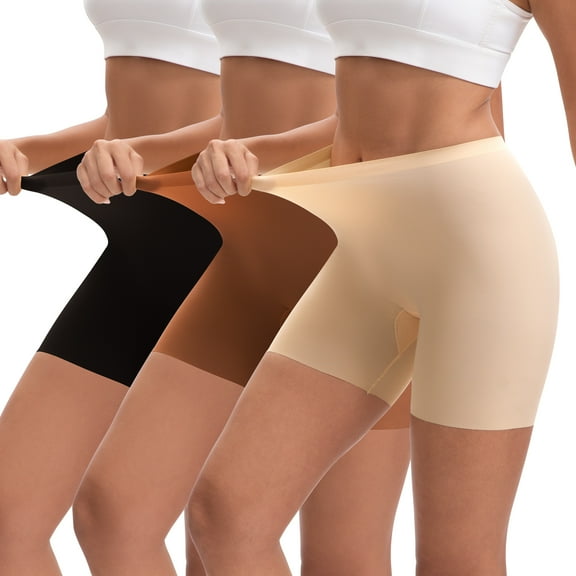 OEIOEI No Show Slip Shorts for Women High Waisted Seamless Underwear 3 Pack(L,Brown Mix)
